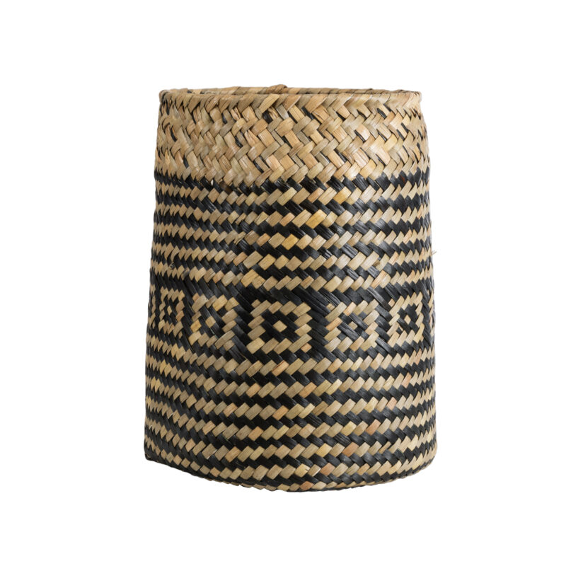 GloboStar® Artificial Garden INDIANA 20584 Διακοσμητικό Πλεκτό Καλάθι – Κασπώ Γλάστρα – Flower Pot Καφέ με Μαύρο Φ18 x Υ22cm