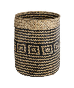 GloboStar® Artificial Garden INDIANA 20585 Διακοσμητικό Πλεκτό Καλάθι – Κασπώ Γλάστρα – Flower Pot Καφέ με Μαύρο Φ19.5 x Υ26cm