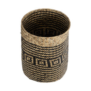 GloboStar® Artificial Garden INDIANA 20585 Διακοσμητικό Πλεκτό Καλάθι – Κασπώ Γλάστρα – Flower Pot Καφέ με Μαύρο Φ19.5 x Υ26cm