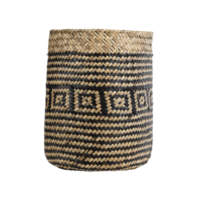 GloboStar® Artificial Garden INDIANA 20585 Διακοσμητικό Πλεκτό Καλάθι – Κασπώ Γλάστρα – Flower Pot Καφέ με Μαύρο Φ19.5 x Υ26cm