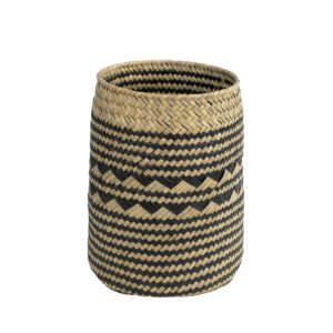 GloboStar® Artificial Garden VERMONT 20586 Διακοσμητικό Πλεκτό Καλάθι – Κασπώ Γλάστρα – Flower Pot Καφέ με Μαύρο Φ14 x Υ23cm