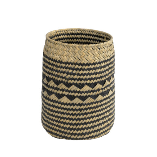 GloboStar® Artificial Garden VERMONT 20586 Διακοσμητικό Πλεκτό Καλάθι – Κασπώ Γλάστρα – Flower Pot Καφέ με Μαύρο Φ14 x Υ23cm