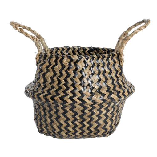 GloboStar® Artificial Garden SALVADOR 20588 Διακοσμητικό Πλεκτό Καλάθι – Κασπώ Γλάστρα – Flower Pot Καφέ με Μαύρο Φ18 x Υ20cm
