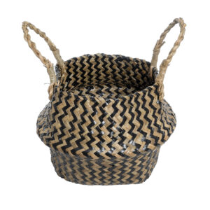 GloboStar® Artificial Garden SALVADOR 20588 Διακοσμητικό Πλεκτό Καλάθι – Κασπώ Γλάστρα – Flower Pot Καφέ με Μαύρο Φ18 x Υ20cm