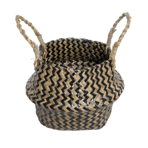GloboStar® Artificial Garden SALVADOR 20588 Διακοσμητικό Πλεκτό Καλάθι – Κασπώ Γλάστρα – Flower Pot Καφέ με Μαύρο Φ18 x Υ20cm