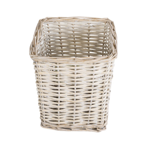 GloboStar® Artificial Garden KYOTO 20590 Διακοσμητικό Πλεκτό Καλάθι – Κασπώ Γλάστρα – Flower Pot Λευκό με Μπεζ Φ22 x Υ25cm