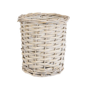 GloboStar® Artificial Garden DOMINGO 20591 Διακοσμητικό Πλεκτό Καλάθι – Κασπώ Γλάστρα – Flower Pot Λευκό με Μπεζ Φ16 x Υ18cm