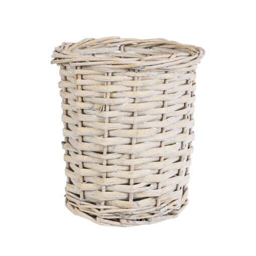 GloboStar® Artificial Garden DOMINGO 20591 Διακοσμητικό Πλεκτό Καλάθι – Κασπώ Γλάστρα – Flower Pot Λευκό με Μπεζ Φ16 x Υ18cm