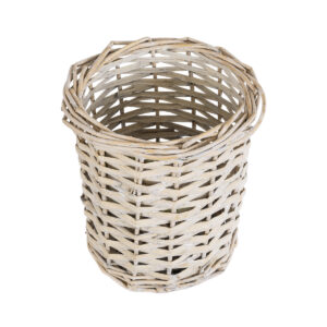 GloboStar® Artificial Garden DOMINGO 20591 Διακοσμητικό Πλεκτό Καλάθι – Κασπώ Γλάστρα – Flower Pot Λευκό με Μπεζ Φ16 x Υ18cm