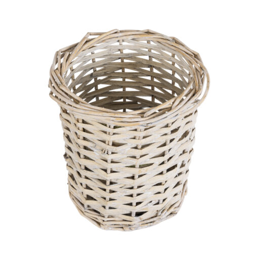 GloboStar® Artificial Garden DOMINGO 20591 Διακοσμητικό Πλεκτό Καλάθι – Κασπώ Γλάστρα – Flower Pot Λευκό με Μπεζ Φ16 x Υ18cm