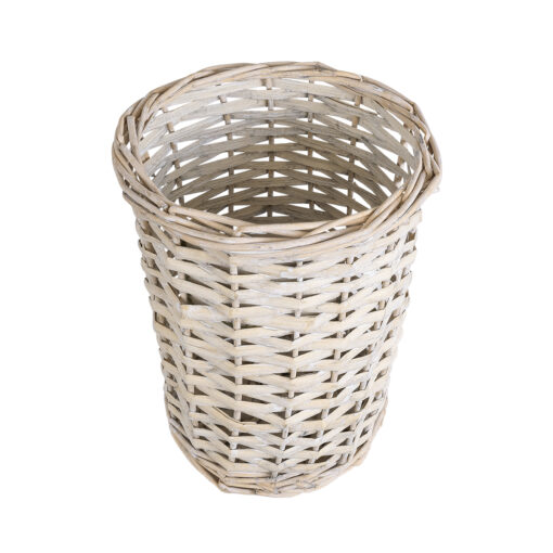 GloboStar® Artificial Garden DOMINGO 20592 Διακοσμητικό Πλεκτό Καλάθι – Κασπώ Γλάστρα – Flower Pot Λευκό με Μπεζ Φ19 x Υ24cm