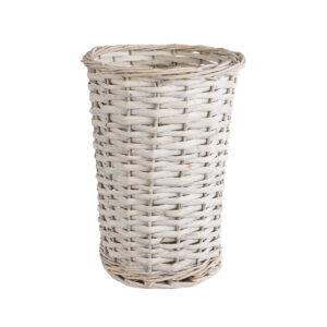 GloboStar® Artificial Garden DOMINGO 20593 Διακοσμητικό Πλεκτό Καλάθι – Κασπώ Γλάστρα – Flower Pot Λευκό με Μπεζ Φ21 x Υ30cm