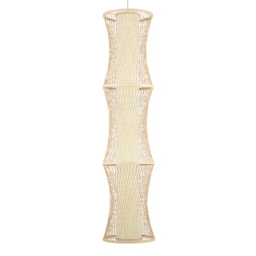 GloboStar® HIBISCUS 01783 Μοντέρνο Κρεμαστό Φωτιστικό Οροφής Μονόφωτο 1 x E27 Μπεζ Μπαμπού Πλέγμα Φ35 x Υ150cm