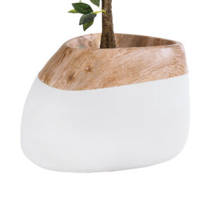 GloboStar® Artificial Garden PANDORA 20705 Επιδαπέδιο Πολυεστερικό Τσιμεντένιο Κασπώ Γλάστρα – Flower Pot Λευκό με Καφέ Μ60 x Π55 x Υ43cm