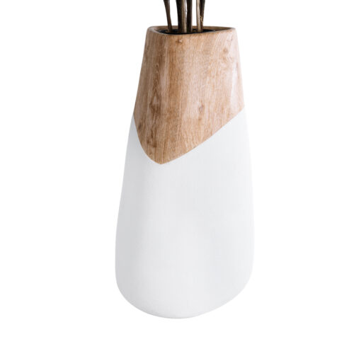 GloboStar® Artificial Garden PANDORA 20707 Επιδαπέδιο Πολυεστερικό Τσιμεντένιο Κασπώ Γλάστρα – Flower Pot Λευκό με Καφέ Μ49 x Π45 x Υ90cm