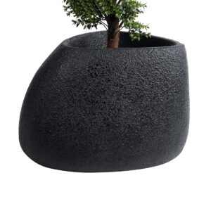 GloboStar® Artificial Garden CHLOE 20708 Επιδαπέδιο Πολυεστερικό Τσιμεντένιο Κασπώ Γλάστρα – Flower Pot Μαύρο Μ60 x Π55 x Υ43cm