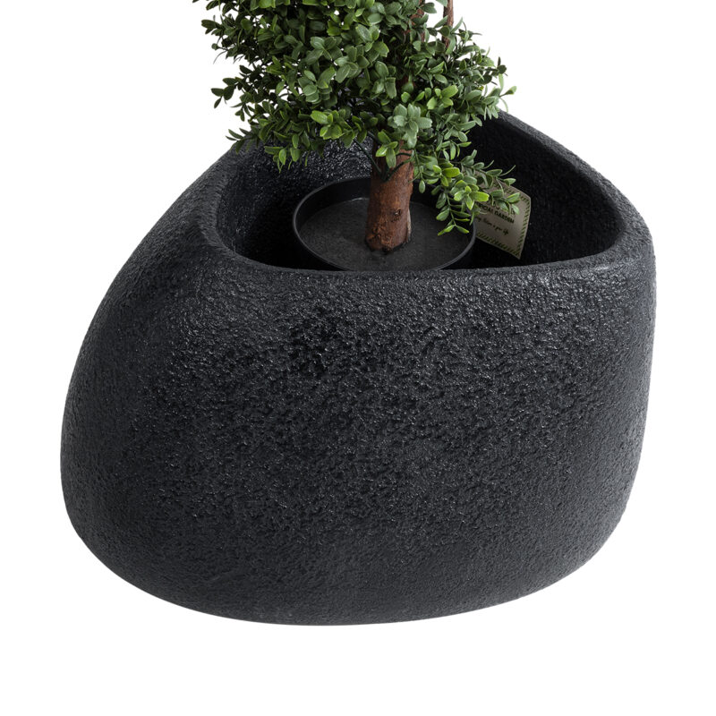 GloboStar® Artificial Garden CHLOE 20708 Επιδαπέδιο Πολυεστερικό Τσιμεντένιο Κασπώ Γλάστρα – Flower Pot Μαύρο Μ60 x Π55 x Υ43cm