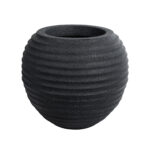 GloboStar® Artificial Garden ILAEIRA 20712 Επιδαπέδιο Πολυεστερικό Τσιμεντένιο Κασπώ Γλάστρα – Flower Pot Μαύρο Φ71 x Υ64cm