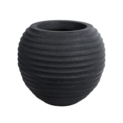 GloboStar® Artificial Garden ILAEIRA 20712 Επιδαπέδιο Πολυεστερικό Τσιμεντένιο Κασπώ Γλάστρα – Flower Pot Μαύρο Φ71 x Υ64cm