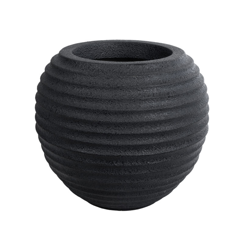 GloboStar® Artificial Garden ILAEIRA 20712 Επιδαπέδιο Πολυεστερικό Τσιμεντένιο Κασπώ Γλάστρα – Flower Pot Μαύρο Φ71 x Υ64cm