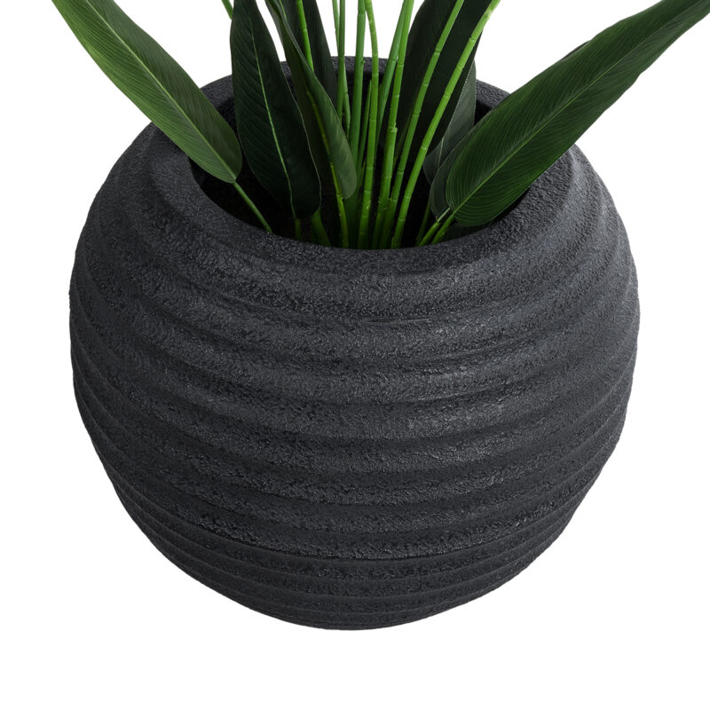 GloboStar® Artificial Garden ILAEIRA 20712 Επιδαπέδιο Πολυεστερικό Τσιμεντένιο Κασπώ Γλάστρα – Flower Pot Μαύρο Φ71 x Υ64cm