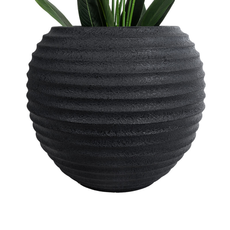 GloboStar® Artificial Garden ILAEIRA 20712 Επιδαπέδιο Πολυεστερικό Τσιμεντένιο Κασπώ Γλάστρα – Flower Pot Μαύρο Φ71 x Υ64cm