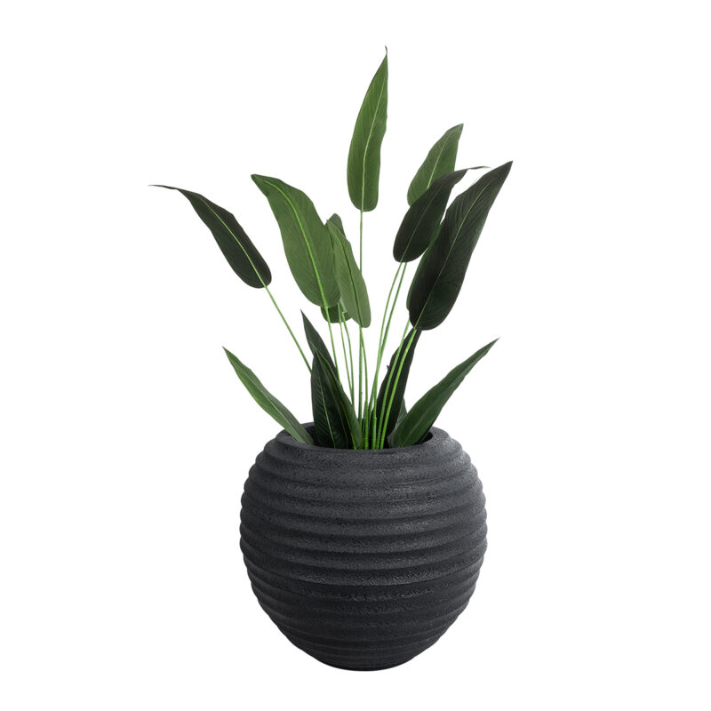 GloboStar® Artificial Garden ILAEIRA 20712 Επιδαπέδιο Πολυεστερικό Τσιμεντένιο Κασπώ Γλάστρα – Flower Pot Μαύρο Φ71 x Υ64cm