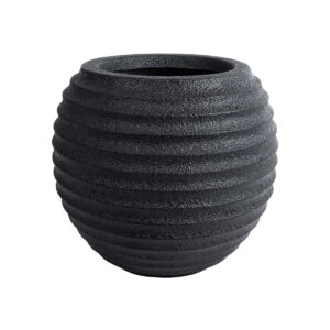 GloboStar® Artificial Garden ILAEIRA 20713 Επιδαπέδιο Πολυεστερικό Τσιμεντένιο Κασπώ Γλάστρα – Flower Pot Μαύρο Φ58 x Υ53cm