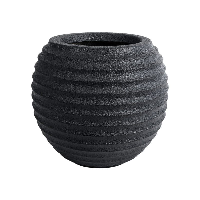 GloboStar® Artificial Garden ILAEIRA 20713 Επιδαπέδιο Πολυεστερικό Τσιμεντένιο Κασπώ Γλάστρα – Flower Pot Μαύρο Φ58 x Υ53cm