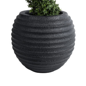 GloboStar® Artificial Garden ILAEIRA 20713 Επιδαπέδιο Πολυεστερικό Τσιμεντένιο Κασπώ Γλάστρα – Flower Pot Μαύρο Φ58 x Υ53cm