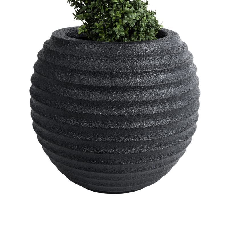 GloboStar® Artificial Garden ILAEIRA 20713 Επιδαπέδιο Πολυεστερικό Τσιμεντένιο Κασπώ Γλάστρα – Flower Pot Μαύρο Φ58 x Υ53cm