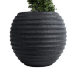 GloboStar® Artificial Garden ILAEIRA 20713 Επιδαπέδιο Πολυεστερικό Τσιμεντένιο Κασπώ Γλάστρα – Flower Pot Μαύρο Φ58 x Υ53cm