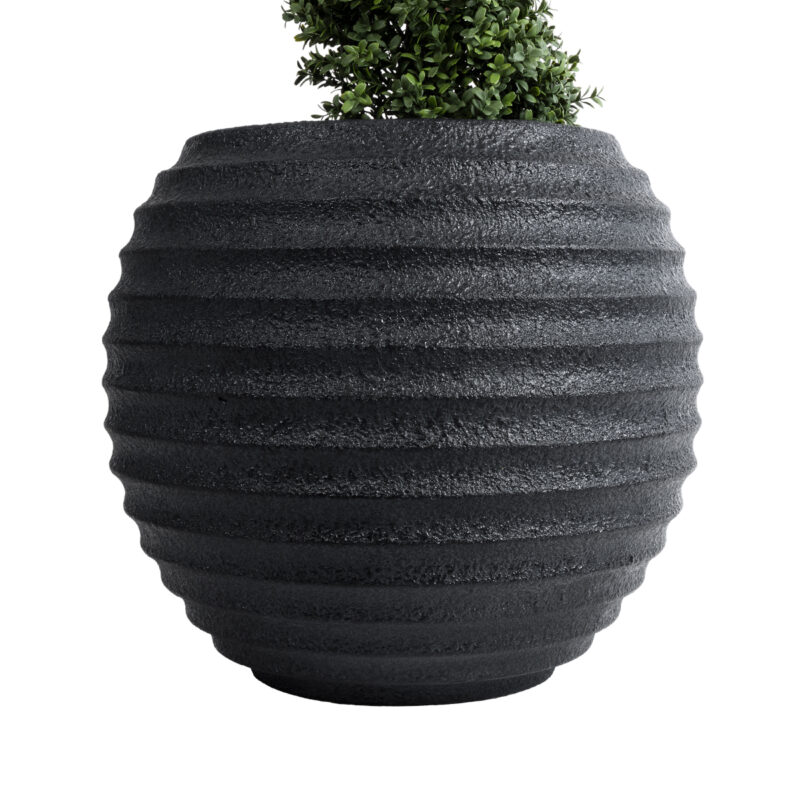 GloboStar® Artificial Garden ILAEIRA 20713 Επιδαπέδιο Πολυεστερικό Τσιμεντένιο Κασπώ Γλάστρα – Flower Pot Μαύρο Φ58 x Υ53cm