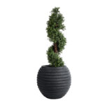 GloboStar® Artificial Garden ILAEIRA 20713 Επιδαπέδιο Πολυεστερικό Τσιμεντένιο Κασπώ Γλάστρα – Flower Pot Μαύρο Φ58 x Υ53cm