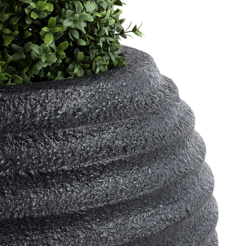 GloboStar® Artificial Garden ILAEIRA 20713 Επιδαπέδιο Πολυεστερικό Τσιμεντένιο Κασπώ Γλάστρα – Flower Pot Μαύρο Φ58 x Υ53cm