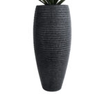 GloboStar® Artificial Garden NASHVILLE 20715 Επιδαπέδιο Πολυεστερικό Τσιμεντένιο Κασπώ Γλάστρα – Flower Pot Μαύρο Φ35 x Υ85cm