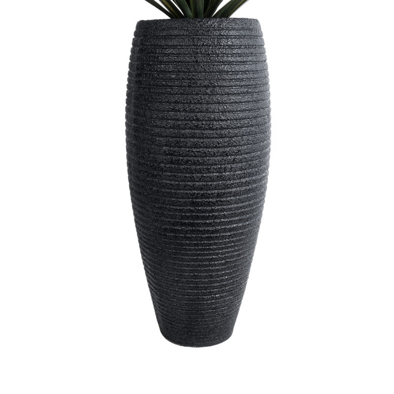 GloboStar® Artificial Garden NASHVILLE 20715 Επιδαπέδιο Πολυεστερικό Τσιμεντένιο Κασπώ Γλάστρα – Flower Pot Μαύρο Φ35 x Υ85cm