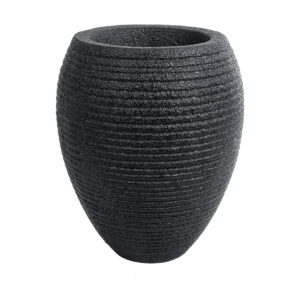 GloboStar® Artificial Garden NASHVILLE 20716 Επιδαπέδιο Πολυεστερικό Τσιμεντένιο Κασπώ Γλάστρα – Flower Pot Μαύρο Φ40 x Υ50cm