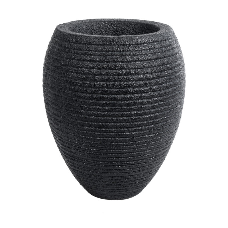 GloboStar® Artificial Garden NASHVILLE 20716 Επιδαπέδιο Πολυεστερικό Τσιμεντένιο Κασπώ Γλάστρα – Flower Pot Μαύρο Φ40 x Υ50cm