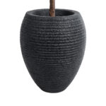 GloboStar® Artificial Garden NASHVILLE 20716 Επιδαπέδιο Πολυεστερικό Τσιμεντένιο Κασπώ Γλάστρα – Flower Pot Μαύρο Φ40 x Υ50cm