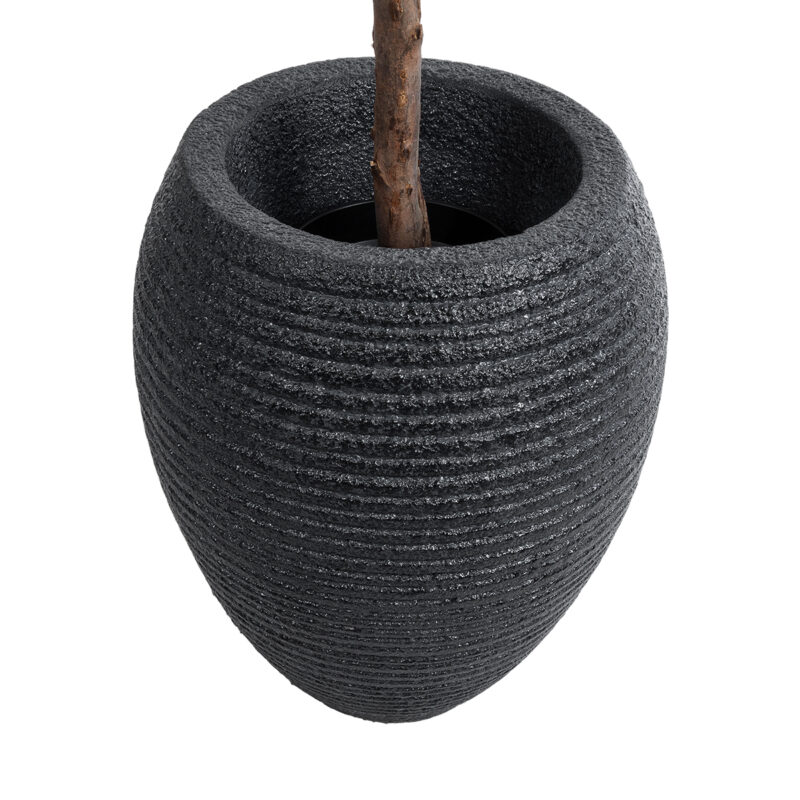 GloboStar® Artificial Garden NASHVILLE 20716 Επιδαπέδιο Πολυεστερικό Τσιμεντένιο Κασπώ Γλάστρα – Flower Pot Μαύρο Φ40 x Υ50cm