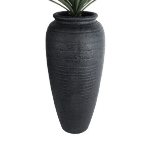 GloboStar® Artificial Garden OLYMPIA 20717 Επιδαπέδιο Πολυεστερικό Τσιμεντένιο Κασπώ Γλάστρα – Flower Pot Μαύρο Φ55 x Υ120cm