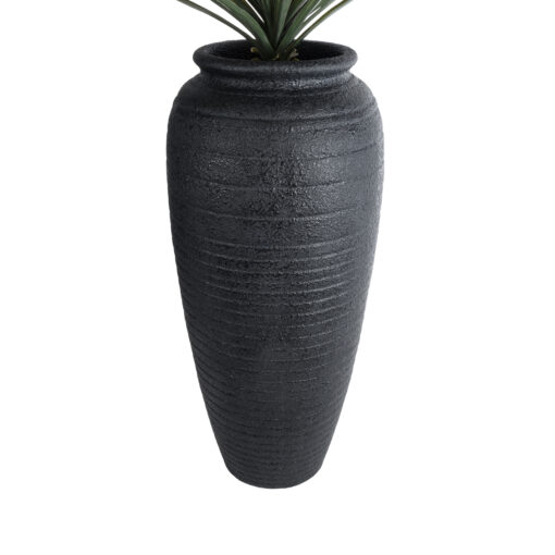 GloboStar® Artificial Garden OLYMPIA 20717 Επιδαπέδιο Πολυεστερικό Τσιμεντένιο Κασπώ Γλάστρα – Flower Pot Μαύρο Φ55 x Υ120cm