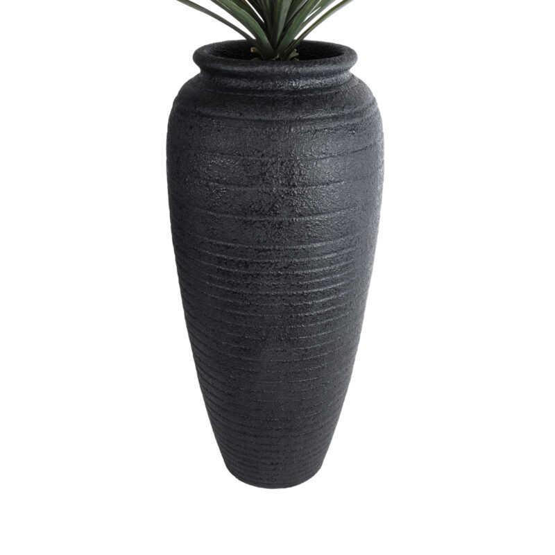 GloboStar® Artificial Garden OLYMPIA 20717 Επιδαπέδιο Πολυεστερικό Τσιμεντένιο Κασπώ Γλάστρα – Flower Pot Μαύρο Φ55 x Υ120cm