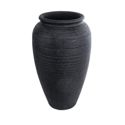 GloboStar® Artificial Garden OLYMPIA 20718 Επιδαπέδιο Πολυεστερικό Τσιμεντένιο Κασπώ Γλάστρα – Flower Pot Μαύρο Φ55 x Υ90cm