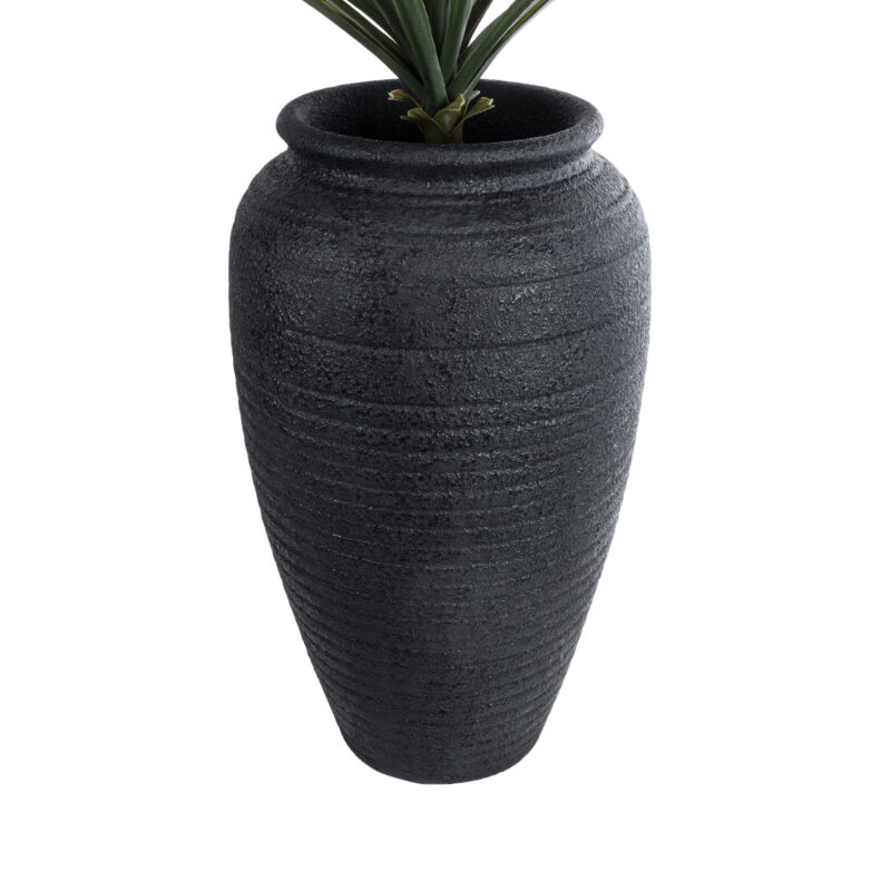 GloboStar® Artificial Garden OLYMPIA 20718 Επιδαπέδιο Πολυεστερικό Τσιμεντένιο Κασπώ Γλάστρα – Flower Pot Μαύρο Φ55 x Υ90cm