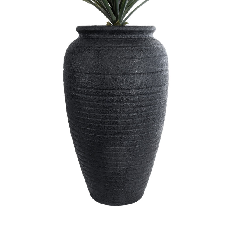 GloboStar® Artificial Garden OLYMPIA 20718 Επιδαπέδιο Πολυεστερικό Τσιμεντένιο Κασπώ Γλάστρα – Flower Pot Μαύρο Φ55 x Υ90cm