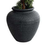 GloboStar® Artificial Garden OLYMPIA 20719 Επιδαπέδιο Πολυεστερικό Τσιμεντένιο Κασπώ Γλάστρα – Flower Pot Μαύρο Φ55 x Υ60cm