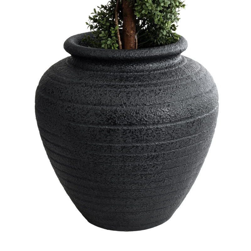 GloboStar® Artificial Garden OLYMPIA 20719 Επιδαπέδιο Πολυεστερικό Τσιμεντένιο Κασπώ Γλάστρα – Flower Pot Μαύρο Φ55 x Υ60cm