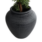 GloboStar® Artificial Garden OLYMPIA 20719 Επιδαπέδιο Πολυεστερικό Τσιμεντένιο Κασπώ Γλάστρα – Flower Pot Μαύρο Φ55 x Υ60cm